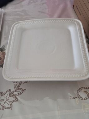NFINITY White Square Decorative Serving Plate with Beaded Edge